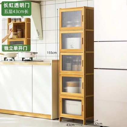 خزانة مطبخ طولية مصنوعه من البامبو وبابواب شفافة cd-158